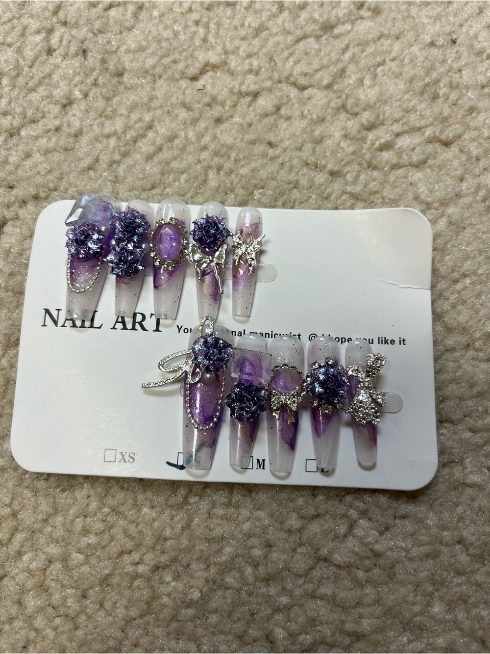 Purple 3D Floral Press-On Nail Set